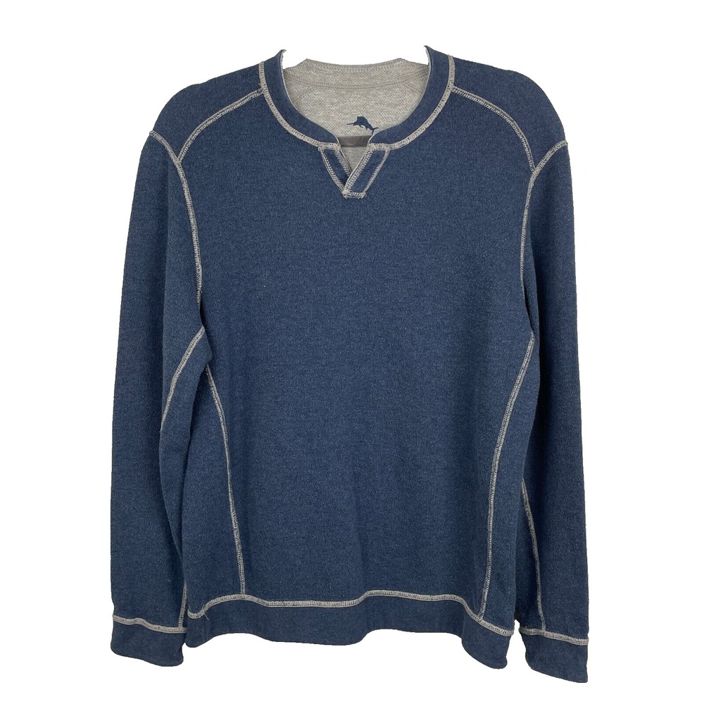 Tommy Bahama Sweater Mens Small Blue Gray Reversible Sweatshirt Adult Casual